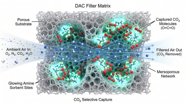 3D Microscopic Diagram of Direct Air Capture (DAC) CO2 Filtration