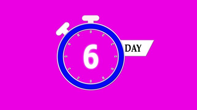 Countdown timer animation, 6 days to go reminder, event preparation video, stopwatch countdown design, motion graphics simple clock numbers.
