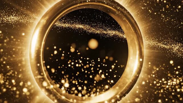 Golden ring with sparkling particles highlighting vibrant colors and contemporary design