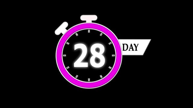 28 days countdown timer animation, digital clock video; motion graphic clip for product launch, advertising campaigns, and discount sales.