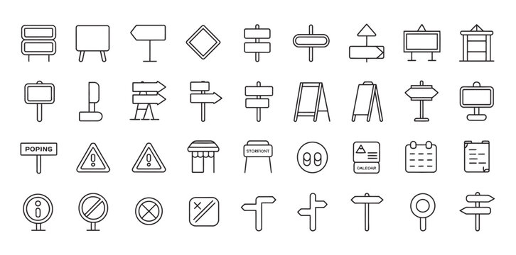 Set of various road signs and navigation markers for urban wayfinding in vector format