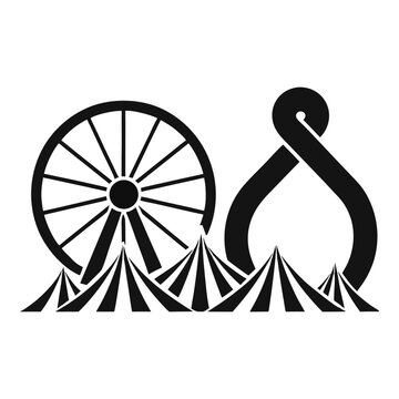 Carnival Skyline Silhouette with Ferris Wheel and Amusement Rides, vector art, vector icon