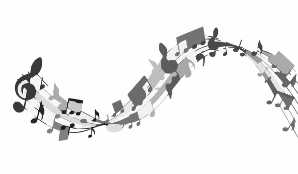 Flowing music notes wave vector background with melody symbols isolated illustration design