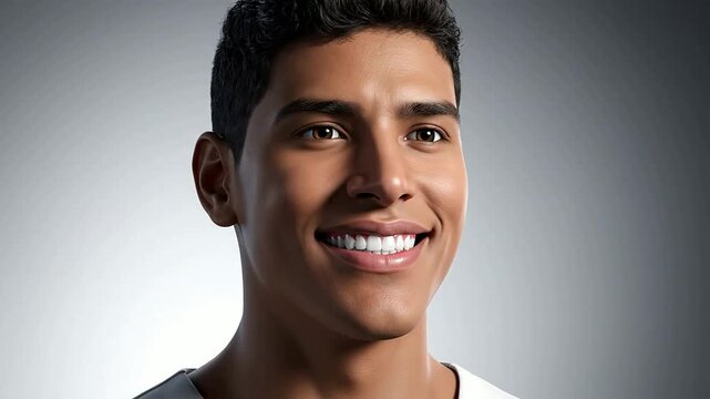 Medical CGI Visualization of Smile Arc Enhancement Technique on a Young Adult Male featuring Bright Smile Against a Gradient Background