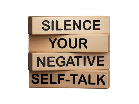 Silence your negative self-talk symbol. Concept words Silence your negative self-talk on wooden blocks.Psychology concept.Supports PNG files with transparent backgrounds.