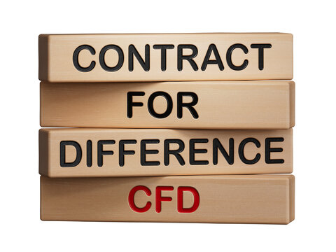 The word CFD on wood cubes, banknotes and calculator on the background. CFD - short for Contracts For Difference. Business and finance concept.Supports PNG files