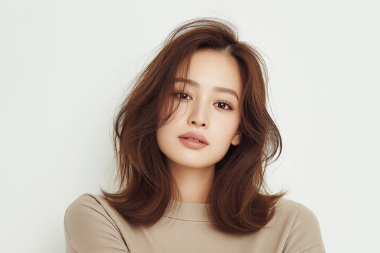 スキンケア, ヘアスタイル, メイク, ファッション, 日本人, 女性, 20代, アジア人, 美人, ポートレート, 美容, 美肌, ナチュラル, 白, 清潔感, 透明感, ライフスタイル, 若い, 可愛い, 清楚, モデル, 屋内, 明るい, 柔らかい光, コピースペース, 広告, ウェブ素材, 化粧品, エステ, 健康, 爽やか, 上品, 微笑み, 視線, 高画質, z世代, 都会的, トレ