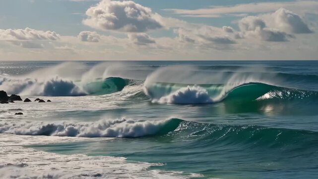 Ocean scenery with surging waves and magnificent sight of rolling waves