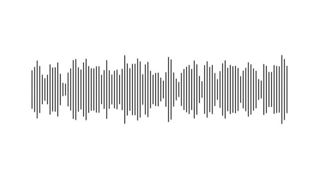Clean black sound wave animation for music and voice recording and audio waveform spectrum animation on white background. Audio waveform digital equalizer lines.