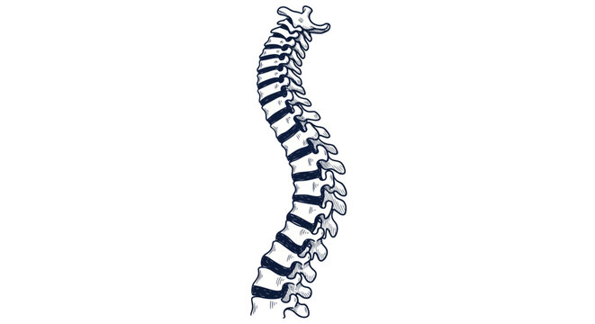 Human spine anatomy illustration, vertebral column, healthcare concept, white background