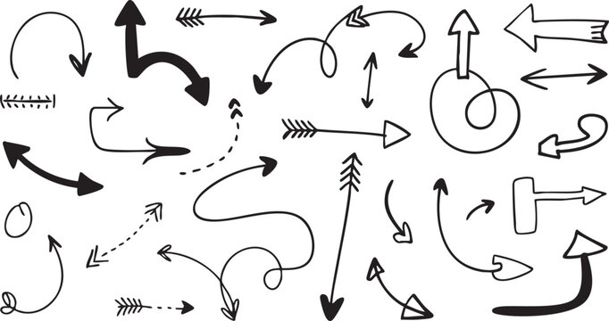 arrow collection of hand drawn direction icons and symbols