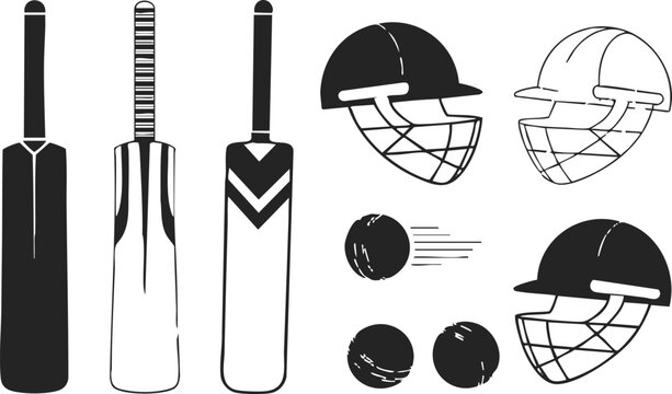 cricket gear collection bats helmets balls and wicket icons pack