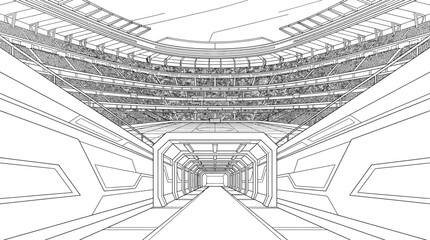 Futuristic science fiction corridor sketch line art design. © Nadia Putri