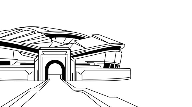 Futuristic stadium arena entrance outline drawing.