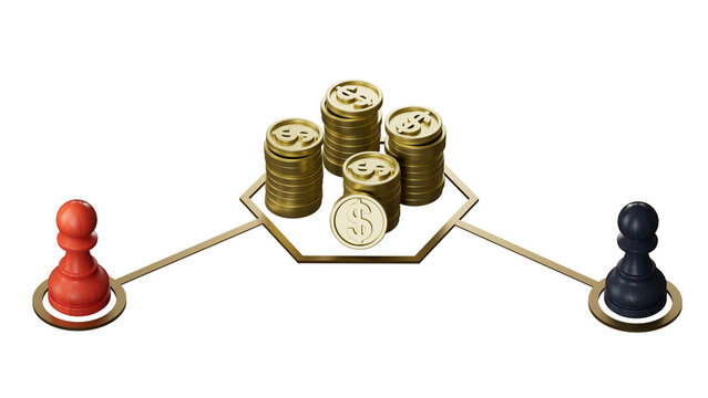 Pawns and generic coins. Concept of locked-in money.Leadership with business success concept.Supports PNG files with transparent backgrounds.