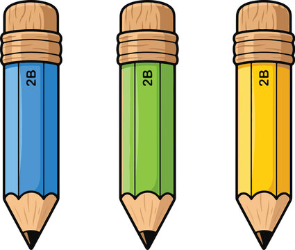 Three Colored Pencils With 2B Lead