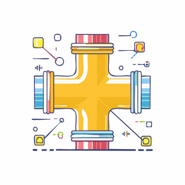 Abstract Yellow Pipe Fitting with Technical Elements