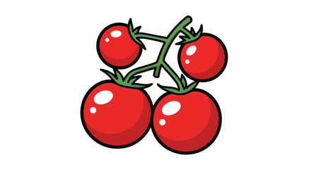 Obraz premium Fresh Bunch of Red Cherry Tomatoes on Green Vine Illustration Isolated on White Background