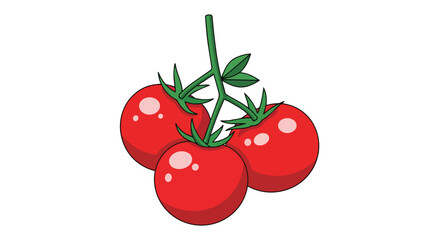 Obraz premium Fresh Red Tomatoes on Green Vine Illustration Isolated on White Background
