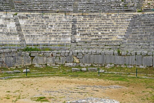 View of the stage and front seats of the theatre of Dodoni, in Greece