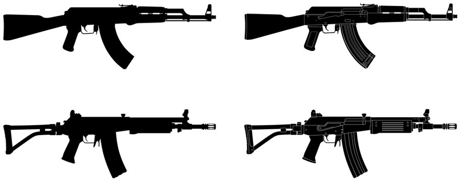 GALIL and AK47 Rifle Silhouette Vector Set Illustration