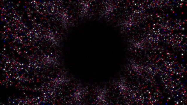 Pulsing Twinkling Red White and Blue Starfield Frame with Sparkling Flicker Surrounding a Central Black Void for Overlay Use, Created in Adobe After Effects