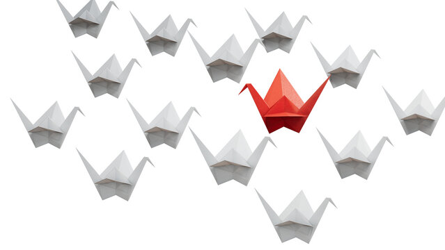Differentiation concept with paper swans.new ideas. paper art style. creative idea.Supports PNG files with transparent backgrounds.