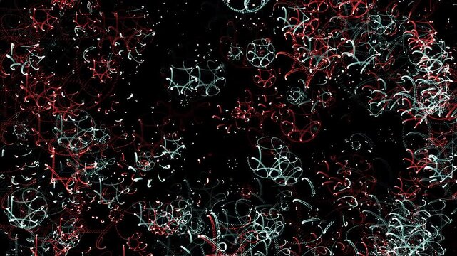 Drifting Red and Cyan Organic Tendrils and Microbial Curls Floating Across a Deep Black Background, Created in Adobe After Effects