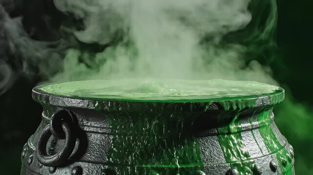 Bubbling green liquid in a cauldron ideal for eco-friendly campaigns and travel vlogs