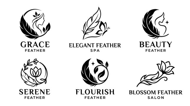 Black and white feather beauty logos.