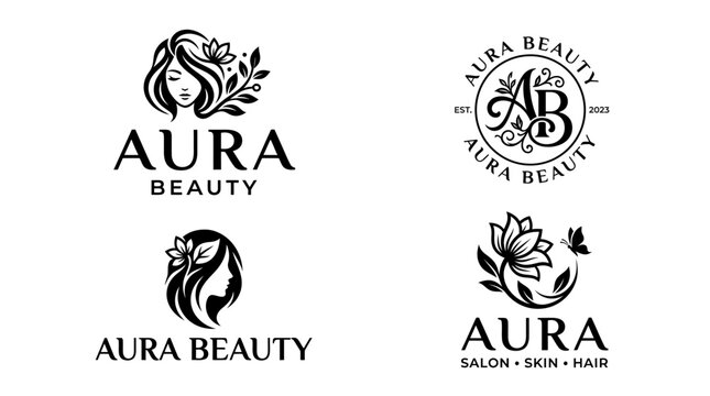 Black and white beauty salon logos.