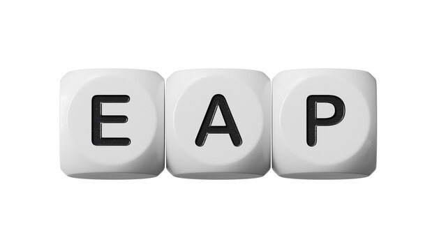 eap questions and answers on wooden dice.close up of wooden dice,Business Concept.Supports PNG files with transparent backgrounds.