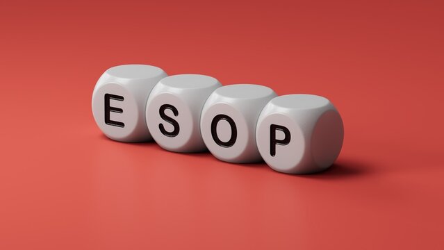 esop sign on the wooden dice.close up of wooden dice,Business Concept.3D rendering.