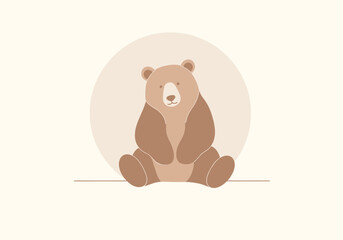 Fototapeta premium Cute cartoon grizzly bear illustration sitting in minimalist style.