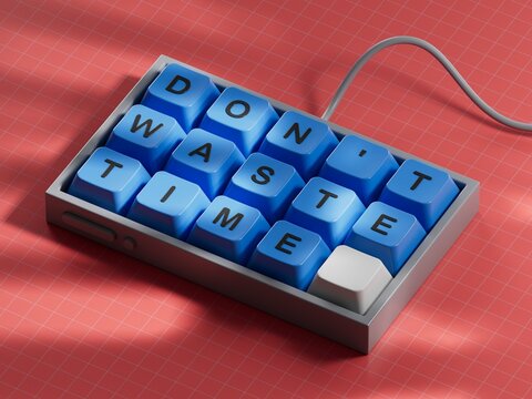 Don't waste time on Computer keyboard keys. Personal career concept.3D rendering