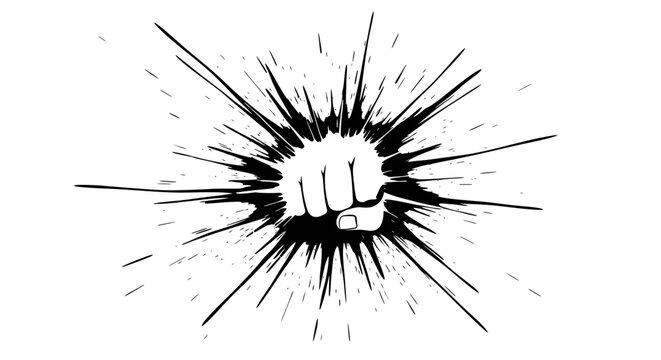 Fist Punch Impact Burst Black White Graphic