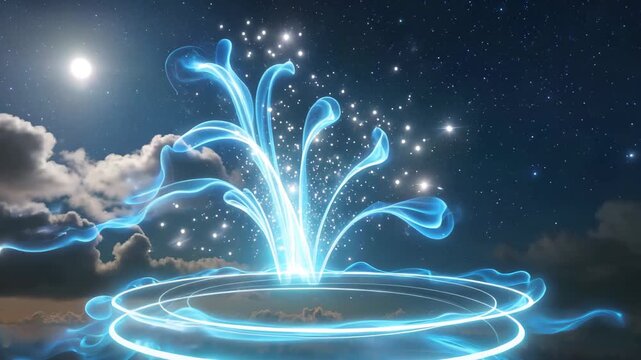 Blue particle light effect background material under night sky Blue light effect energy