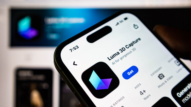 Closeup of a smartphone screen displaying the luma 3d capture app page on the apple app store