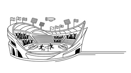 Hand drawn illustration of a soccer stadium with players and crowd. © Alfan Cumifadilah