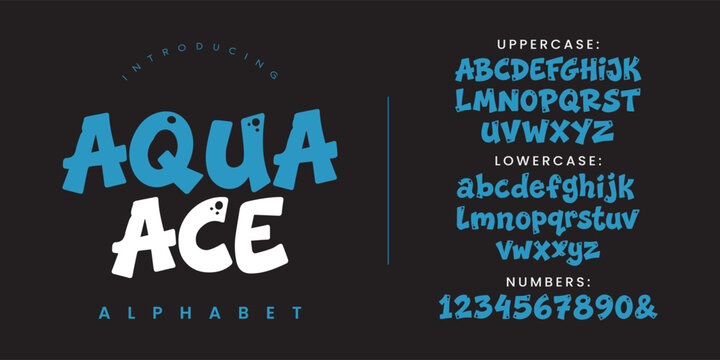 Aqua Ace playful cartoon font vector set for kids book cover cute bubble water design