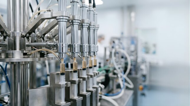 Automated production line filling syringes with vaccine in a laboratory