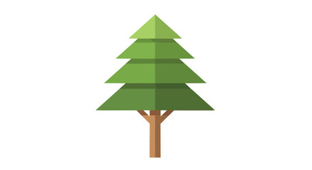 Fototapeta premium Minimalist Flat Design Green Pine Tree Illustration Isolated on White Background
