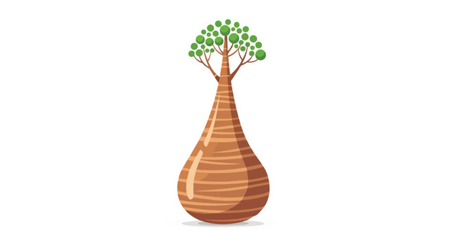 African Baobab Bottle Tree Illustration on White Background