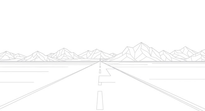 Linear Mountain Road Landscape - Minimalist Vector Art