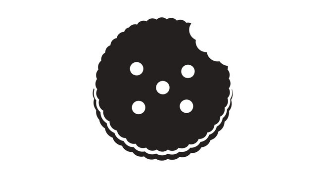 Bitten Chocolate Cookie Icon Black and White