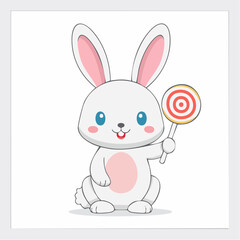 Obraz premium Cute cartoon rabbit holding a lollipop