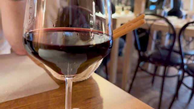 Close Up of Barolo Red Wine in a Glass at Italian Restaurant