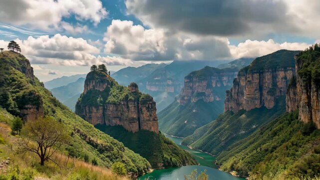 Magnificent mountain and river natural scenery Magnificent mountain and river canyon scenery