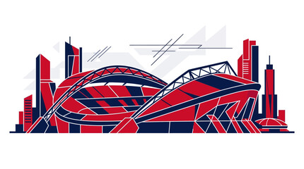 Modern stadium arena and cityscape skyline architectural illustration. © Budi Prakoso