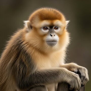 Portrait of a golden snub nosed monkey sitting in nature